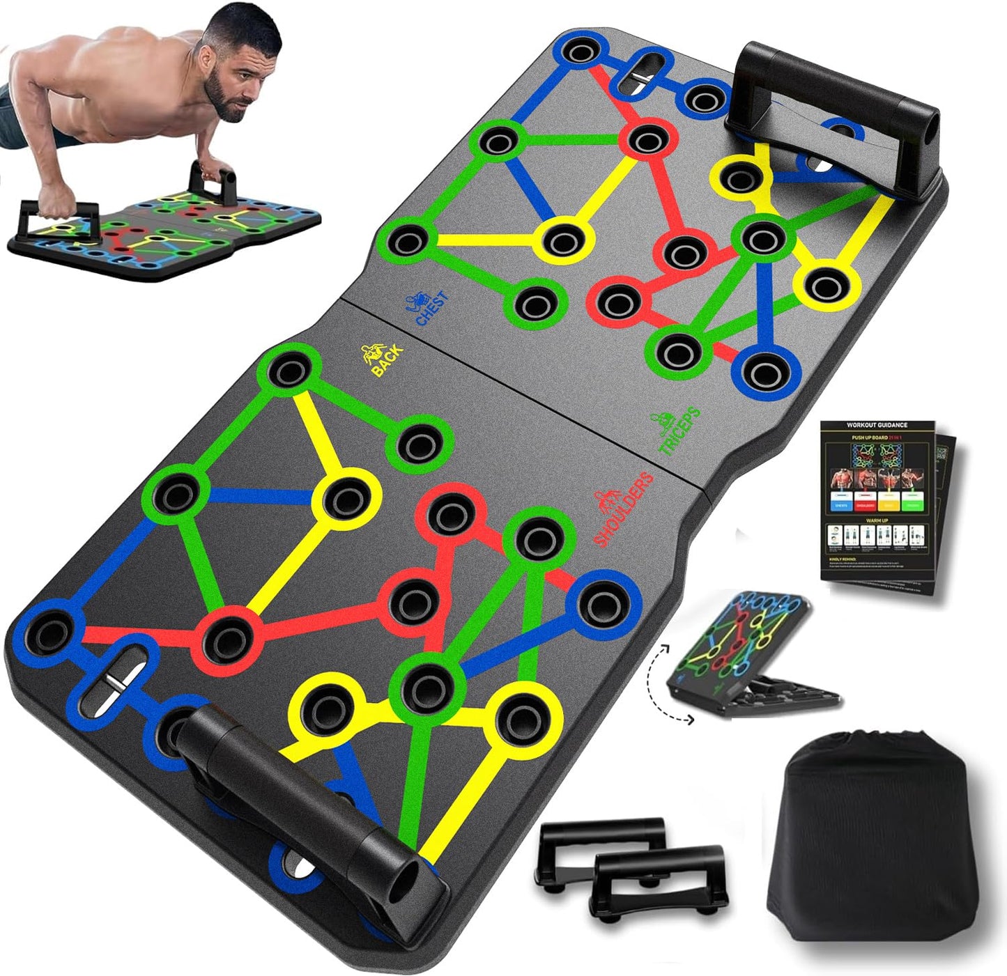 AERLANG Push Up Board, Portable Multi-Function Foldable 10 in 1 Push Up Bar, Push up Handles for Floor,Professional Push Up Strength Training Equipment