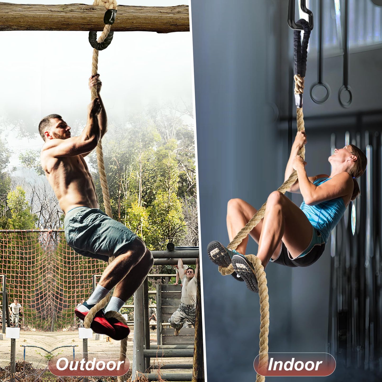 Climbing Rope 1.5 Inch Diameter 10FT 15FT 20FT 25FT 30FT 35FT Gym Climbing Rope for Fitness & Strength Training, Workout Exercises Climbing Rope for Adults Kids Outdoor or Home Indoor