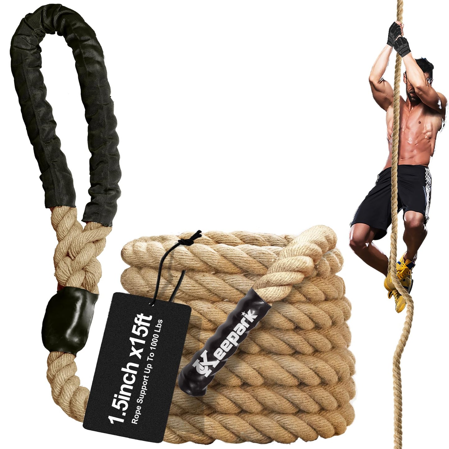 Climbing Rope 1.5 Inch Diameter 10FT 15FT 20FT 25FT 30FT 35FT Gym Climbing Rope for Fitness & Strength Training, Workout Exercises Climbing Rope for Adults Kids Outdoor or Home Indoor