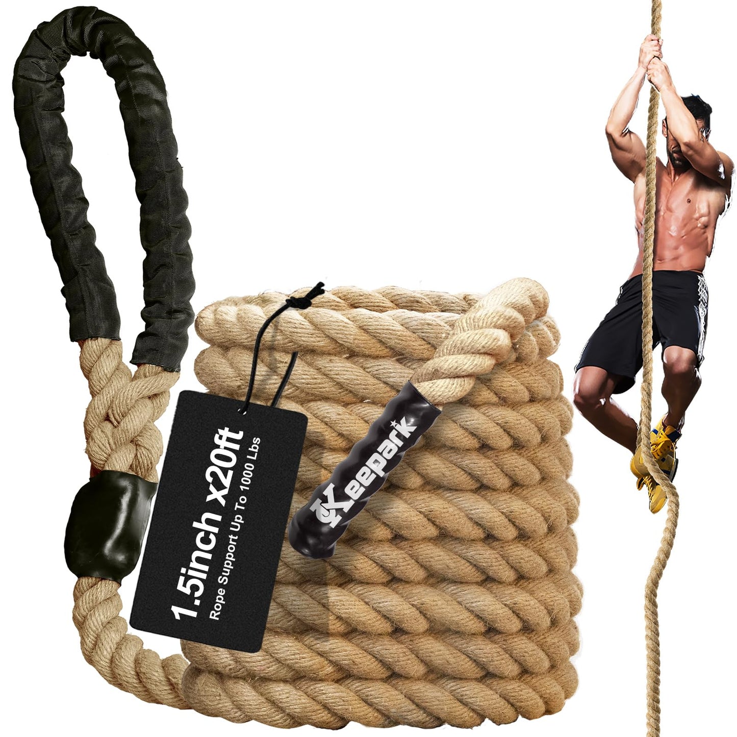Climbing Rope 1.5 Inch Diameter 10FT 15FT 20FT 25FT 30FT 35FT Gym Climbing Rope for Fitness & Strength Training, Workout Exercises Climbing Rope for Adults Kids Outdoor or Home Indoor