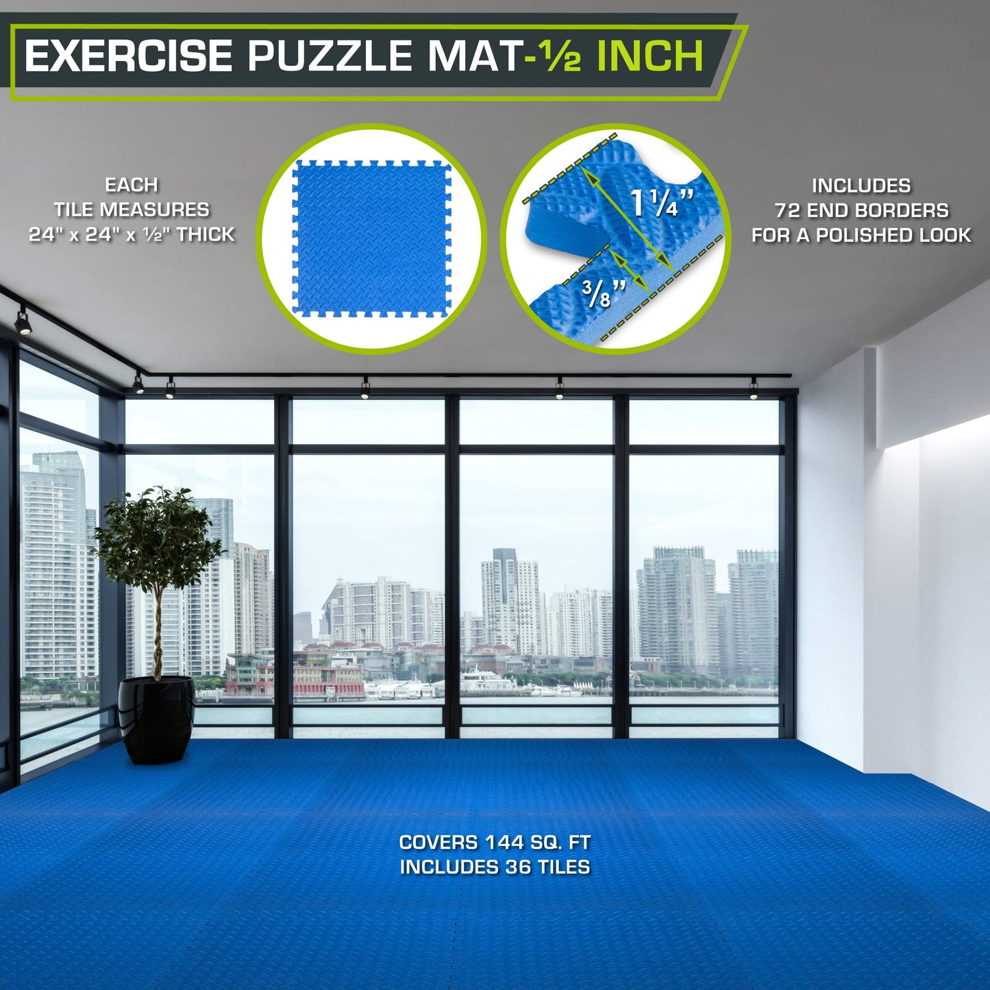 ProsourceFit Puzzle Exercise Mat ½ in, EVA Interlocking Foam Floor Tiles for Home Gym, Mat for Home Workout Equipment, Floor Padding for Kids.