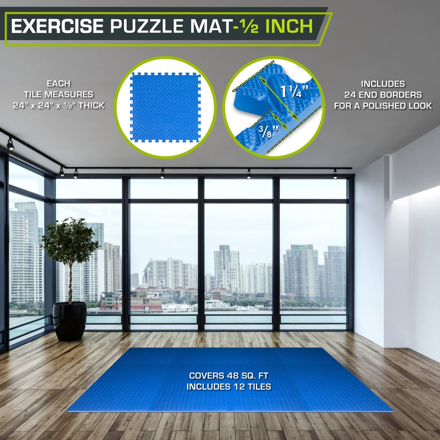 ProsourceFit Puzzle Exercise Mat ½ in, EVA Interlocking Foam Floor Tiles for Home Gym, Mat for Home Workout Equipment, Floor Padding for Kids.