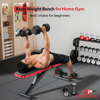 Basic Weight Bench for Home Gym, Foldable Workout Bench with 8 Backrests, 660LBS Weight Capacity Adjustable Bench