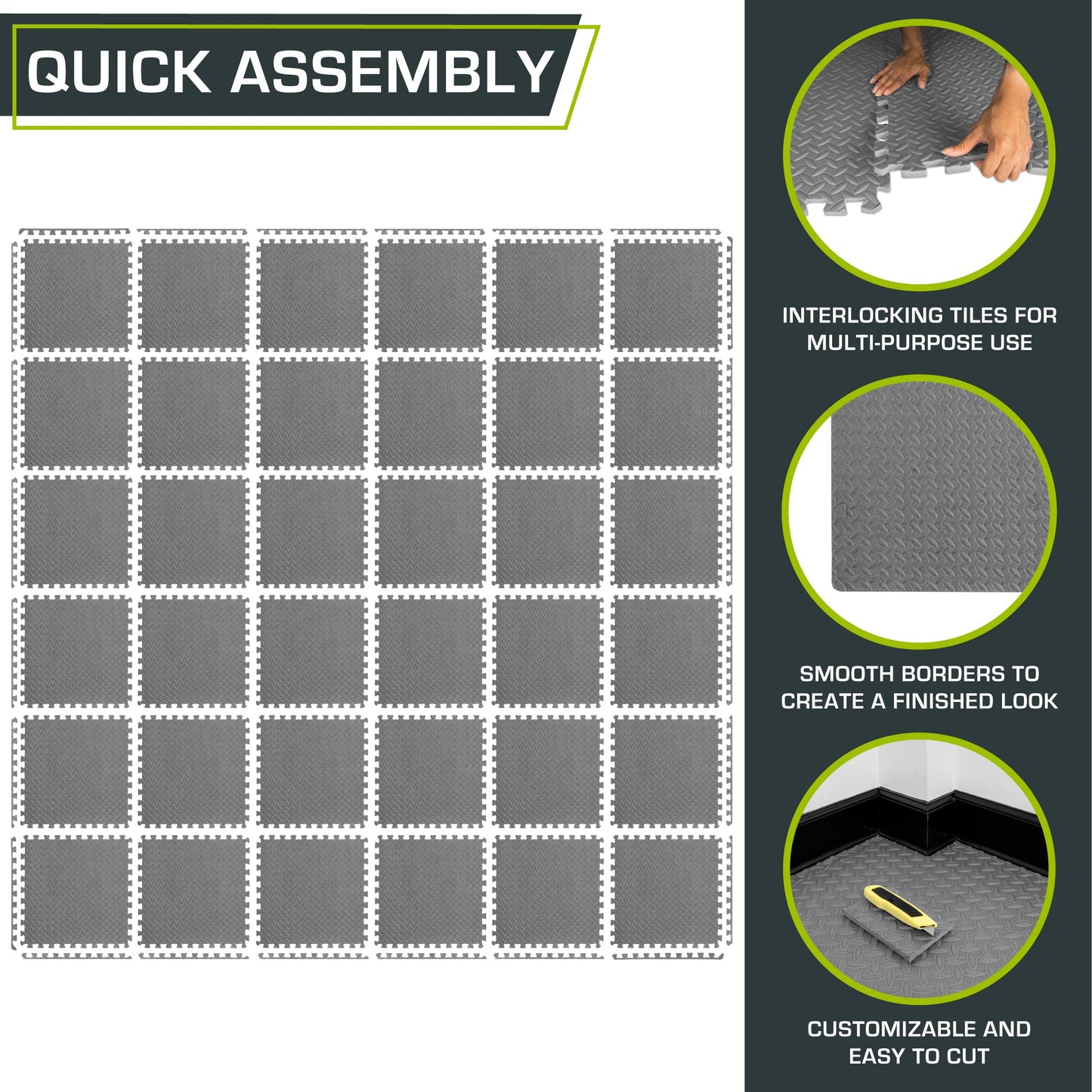ProsourceFit Puzzle Exercise Mat ½ in, EVA Interlocking Foam Floor Tiles for Home Gym, Mat for Home Workout Equipment, Floor Padding for Kids.
