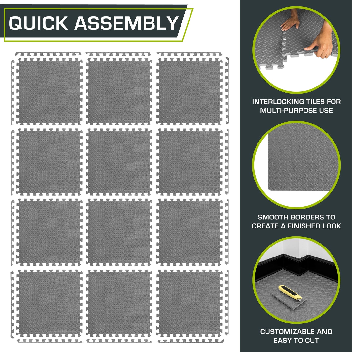 ProsourceFit Puzzle Exercise Mat ½ in, EVA Interlocking Foam Floor Tiles for Home Gym, Mat for Home Workout Equipment, Floor Padding for Kids.