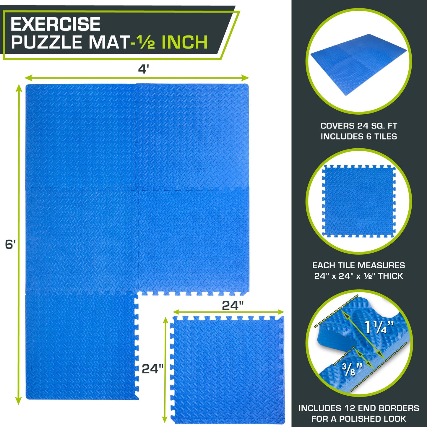 ProsourceFit Puzzle Exercise Mat ½ in, EVA Interlocking Foam Floor Tiles for Home Gym, Mat for Home Workout Equipment, Floor Padding for Kids.