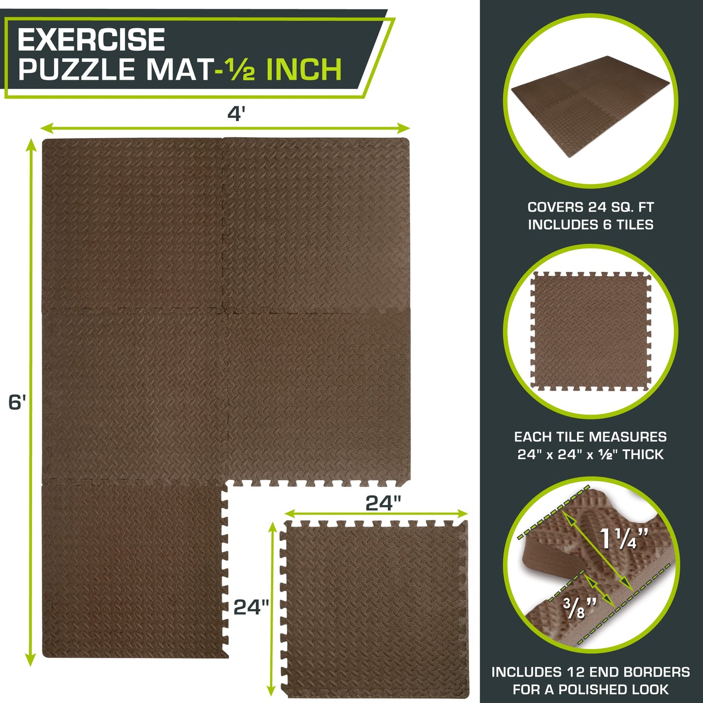 ProsourceFit Puzzle Exercise Mat ½ in, EVA Interlocking Foam Floor Tiles for Home Gym, Mat for Home Workout Equipment, Floor Padding for Kids.
