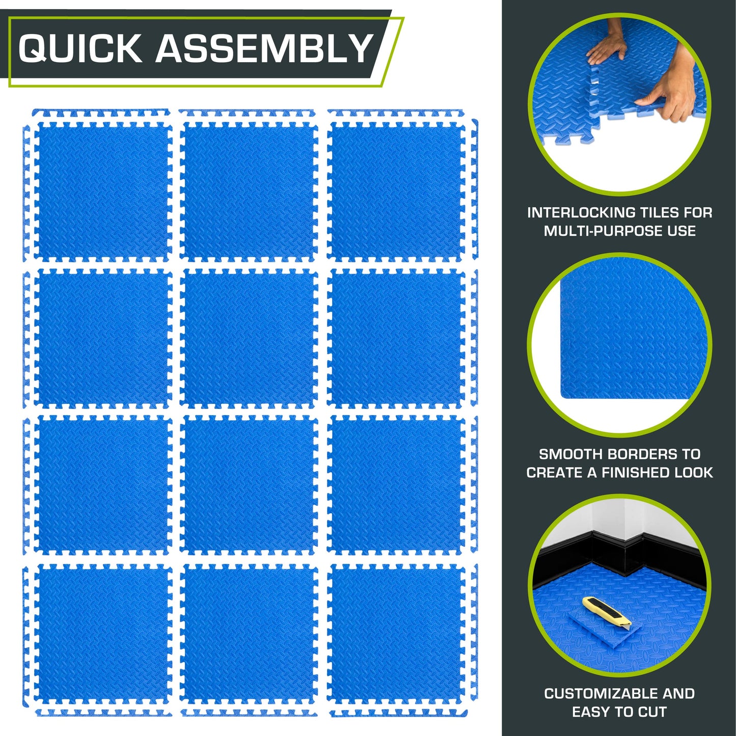 ProsourceFit Puzzle Exercise Mat ½ in, EVA Interlocking Foam Floor Tiles for Home Gym, Mat for Home Workout Equipment, Floor Padding for Kids.