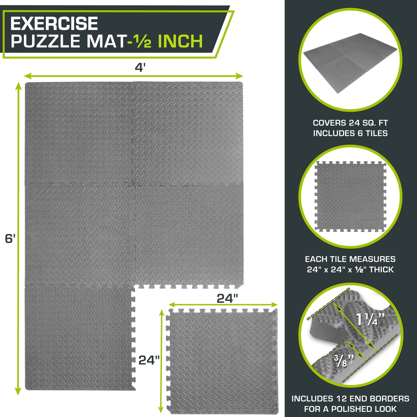 ProsourceFit Puzzle Exercise Mat ½ in, EVA Interlocking Foam Floor Tiles for Home Gym, Mat for Home Workout Equipment, Floor Padding for Kids.