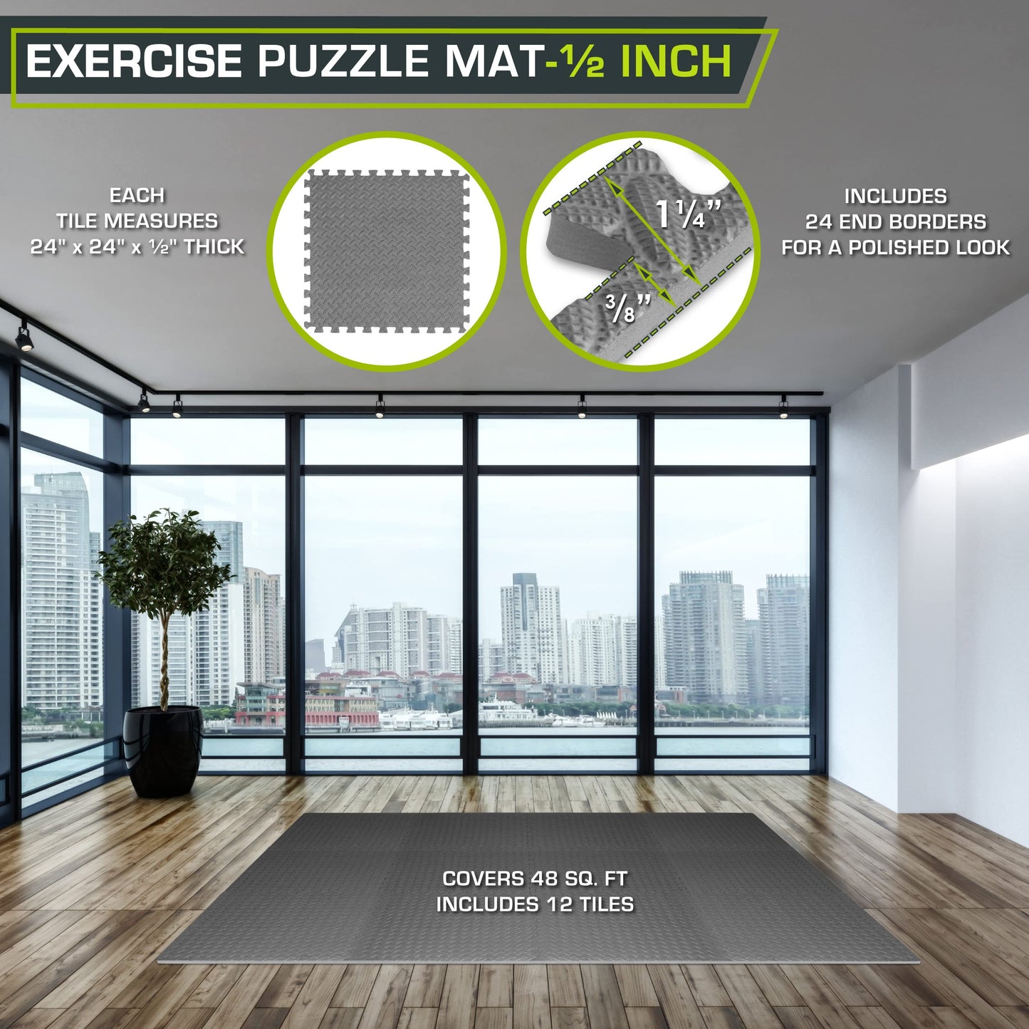 ProsourceFit Puzzle Exercise Mat ½ in, EVA Interlocking Foam Floor Tiles for Home Gym, Mat for Home Workout Equipment, Floor Padding for Kids.